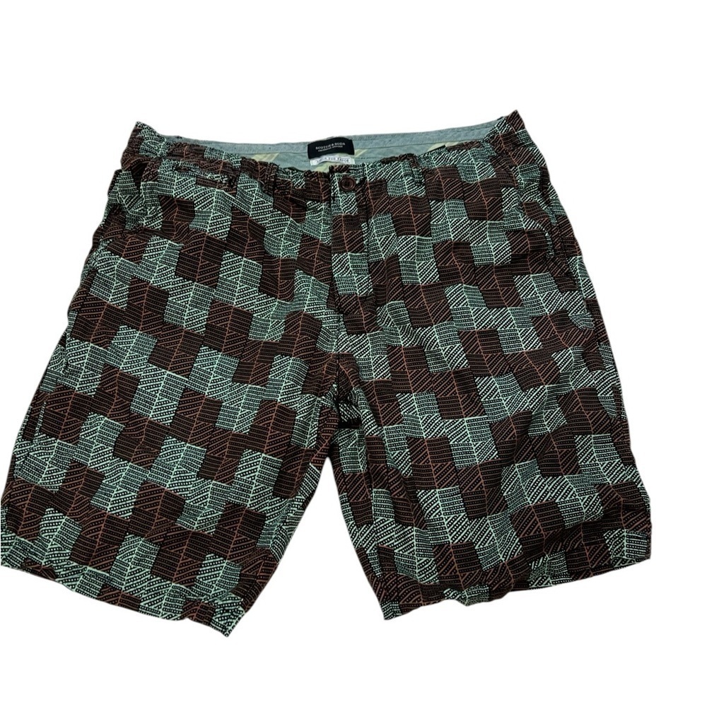 Scotch & Soda Plaid Shorts Mens 33 Flat Front Geometric Squares 9” Inseam